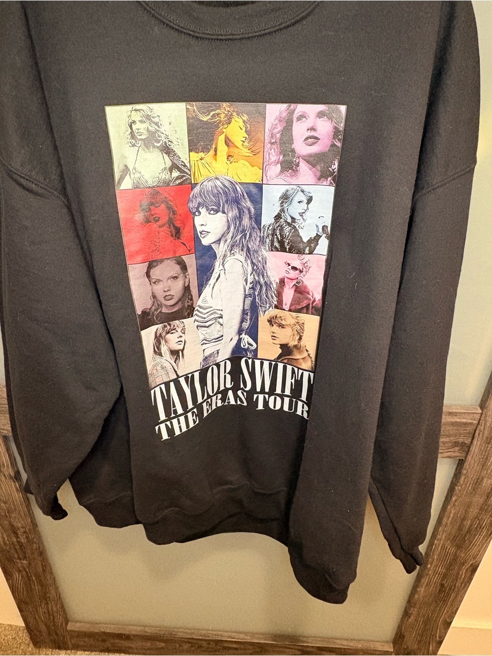 Taylor Swift Black Graphic Crewneck with Multicolor Photo Panels